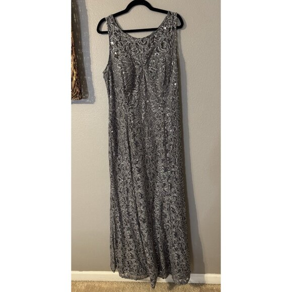 Ignite Long Evening Formal Dress 18 Silver Pewter Sequin Gown Wedding Party NEW - Picture 12 of 12